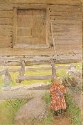 Carl Larsson A Rattvik Girl  by Wooden Storehous Sweden oil painting artist